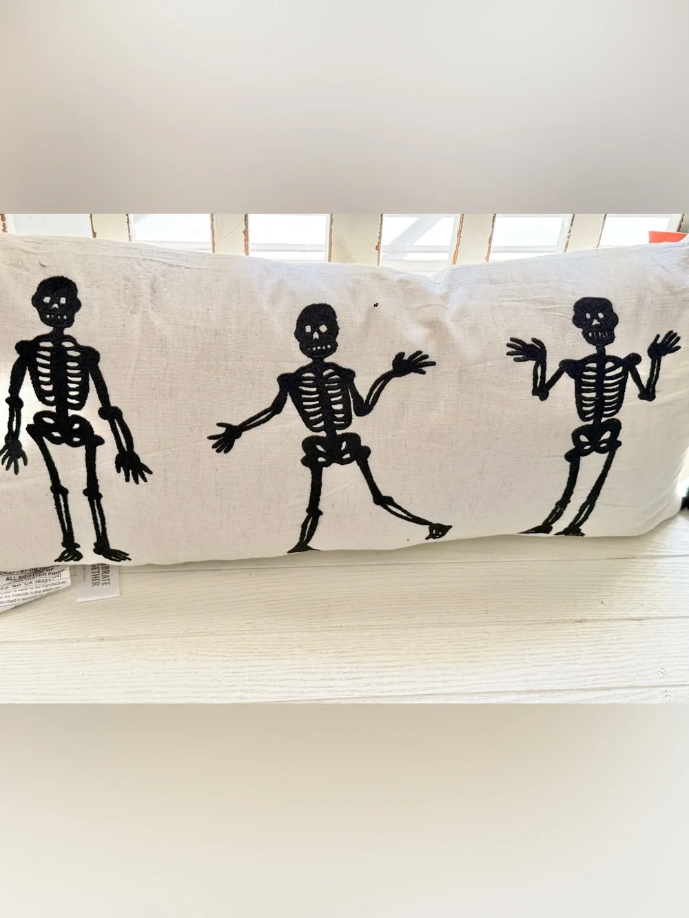 Celebrate Together Cream skeleton Halloween Throw Pillow